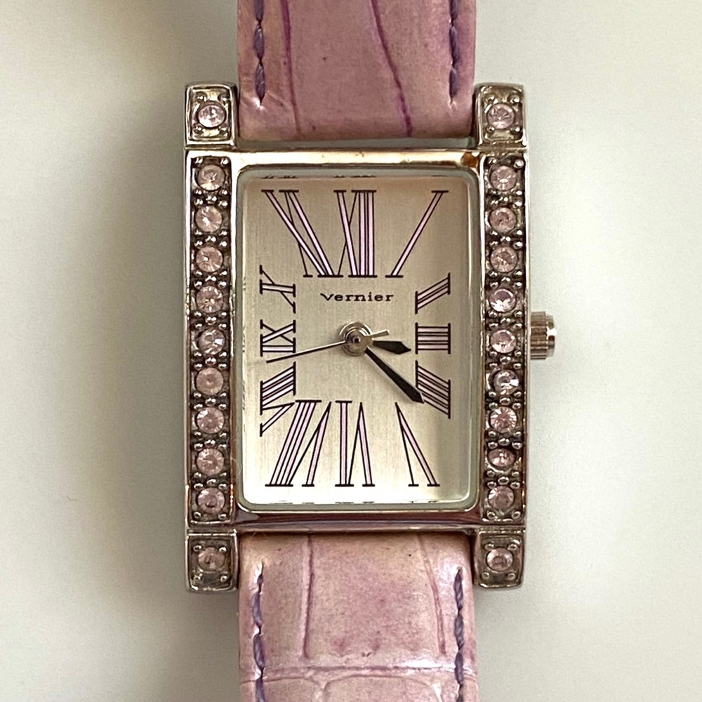 Vernier Crystal Watch with Lavender Crocodile Band